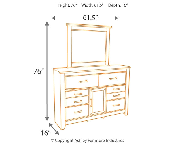 Juararo King/California King Panel Headboard Bed with Mirrored Dresser