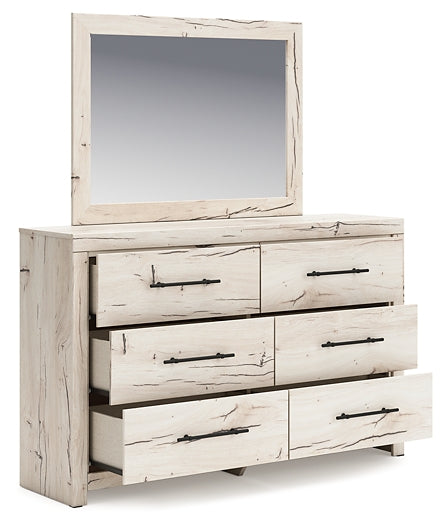 Lawroy Twin Panel Headboard with Mirrored Dresser